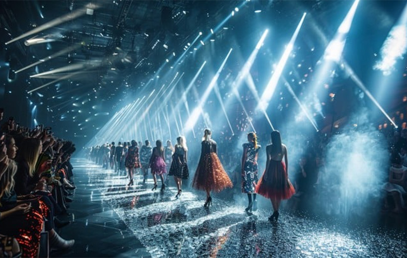 Models on a runway in Milan