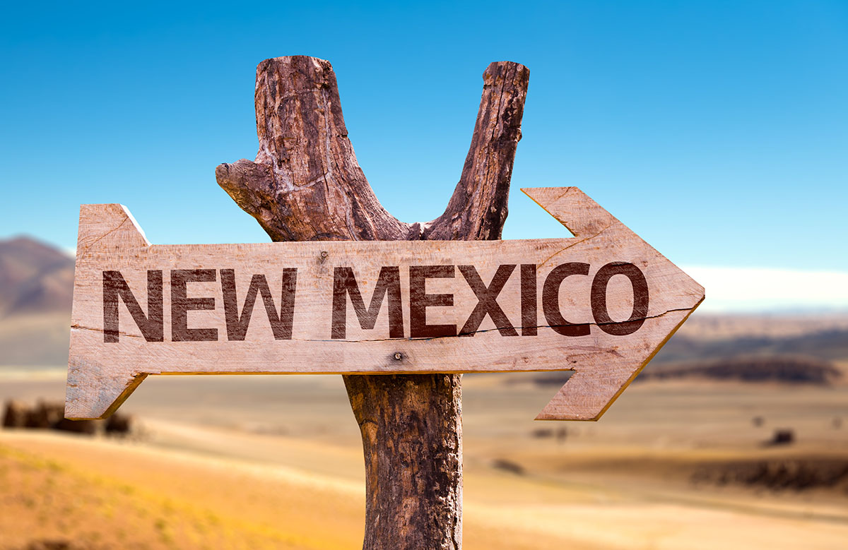 An old western, wooden sign saying "New Mexico"